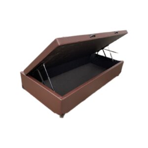 Cama Box Baú Solteirão King Sintético Marrom - Com Pistão A Gás
