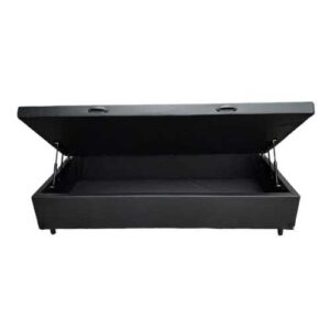 Cama Box Baú Solteiro Linhão Preto - Estrutura Reforçada - Com Pistão A Gás