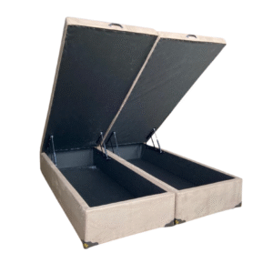 Cama Box Baú King Bipartido Suede Bege - Com Pistão A Gás