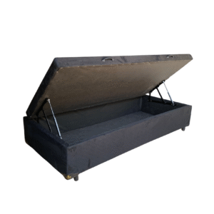Cama Box Baú Solteirão King Suede Preto - Com Pistão A Gás