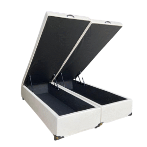 Cama Box Baú King Bipartido Sintético Bege - Com Pistão A Gás