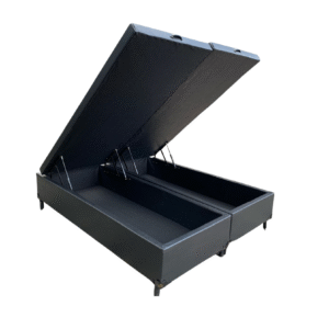 Cama Box Baú King Bipartido Sintético Preto - Com Pistão A Gás