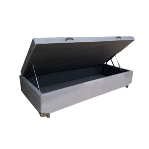 Cama Box Baú Solteirão King Suede Cinza - Com Pistão A Gás