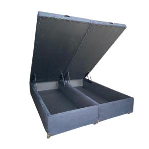 Cama Box Baú King Bipartido Suede Preto - Com Pistão A Gás