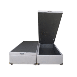 Cama Box Baú King Bipartido Suede Cinza - Com Pistão A Gás