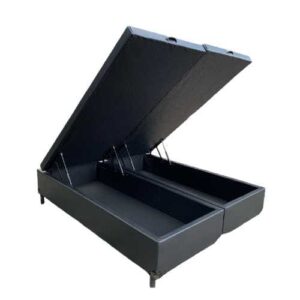 Cama Box Baú Casal Bipartido Linhão Preto - Estrutura Reforçada - Com Pistão A Gás