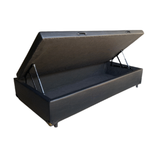 Cama Box Baú Solteirão King Linhão Preto - Estrutura Reforçada - Com Pistão A Gás