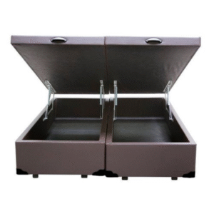 Cama Box Baú King Bipartido Linhão Marrom - Com Pistão A Gás