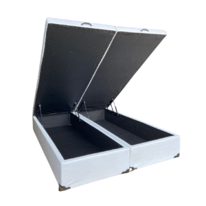 Cama Box Baú Casal Bipartido Linhão Branco - Com Pistão A Gás