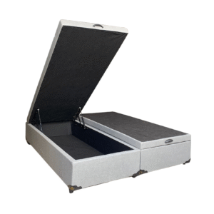 Cama Box Baú Casal Bipartido Linhão Cinza - Estrutura Reforçada - Com Pistão A Gás