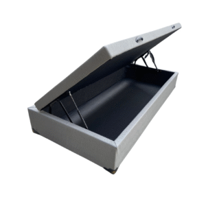Cama Box Baú Solteiro Linhão Cinza - Estrutura Reforçada - Com Pistão A Gás