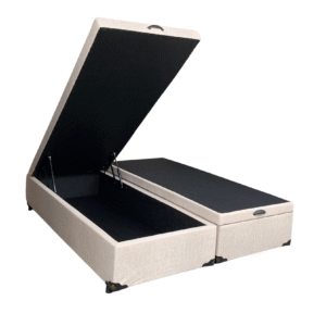 Cama Box Baú King Bipartido Linhão Bege - Com Pistão A Gás