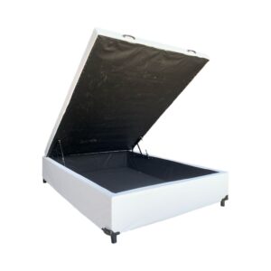 Cama Box Baú Viuvão Linhão Branco - Estrutura Reforçada - Com Pistão A Gás