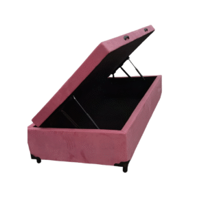 Cama Box Baú Solteirão King Suede Rose - Com Pistão A Gás