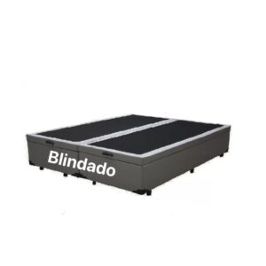 Cama Box Baú King Bipartido Blindado Sintético Cinza Com Pistão A Gás