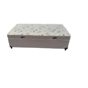 Cama Box Baú Solteiro Conjugado, (com colchão acoplado) em Suede Bege