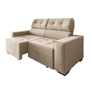 Sofa Retratil 3 lugares em Suede Bege, New York