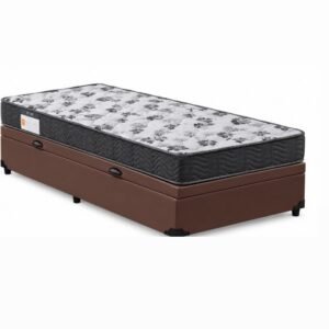 Cama Box Baú Solteiro Sintético Marrom + Colchão Solteiro de Espuma - Ortobom Iso 100