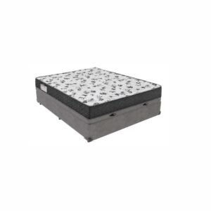 Cama Box Baú Casal Suede Cinza + Colchão Casal de Espuma Ortobom -Iso 100