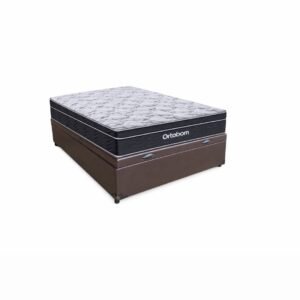 Cama Box Baú Casal Sintético Marrom+Colchão Casal de Molas- Ortobom Elegant Superpocket