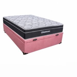 Cama Box Baú Casal Suede Rosé + Colchão Casal de Molas- Ortobom Elegant Superpocket