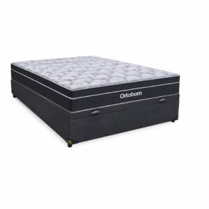 Cama Box Baú Casal Suede Preto + Colchão Casal de Molas- Ortobom Elegant Superpocket