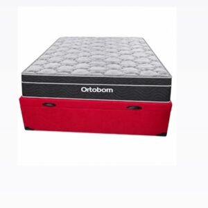 Cama Box Baú Casal Suede Vermelho+ Colchão Casal de Molas- Ortobom Elegant Superpocket